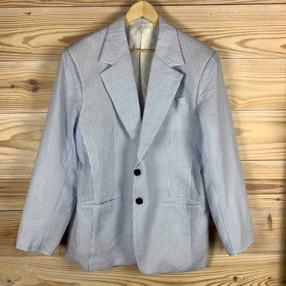 Seersucker Blazer Mens 50 Blue White Striped Preppy Sport Coat Jacket Unbranded
